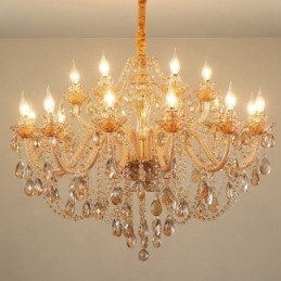 Candelabro de cristal elegante de 18 (12+6) luces ámbar doradas