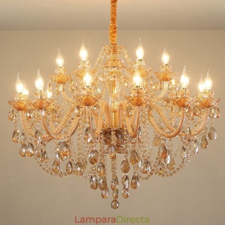 Candelabro de cristal elegante de 18 (12+6) luces ámbar doradas Candelabro de cristal elegante de 18 (12+6) luces ámbar doradas