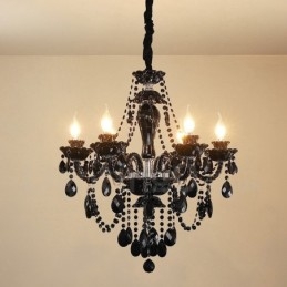 Lámpara de araña elegante de cristal negro de 6 luces