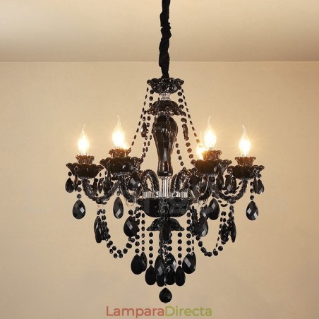 Lámpara de araña elegante de cristal negro de 6 luces Lámpara de araña elegante de cristal negro de 6 luces