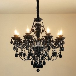 Lámpara de araña elegante de cristal negro de 8 luces