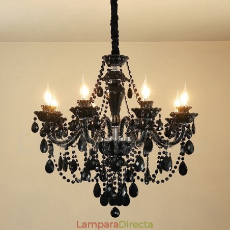 Lámpara de araña elegante de cristal negro de 8 luces Lámpara de araña elegante de cristal negro de 8 luces