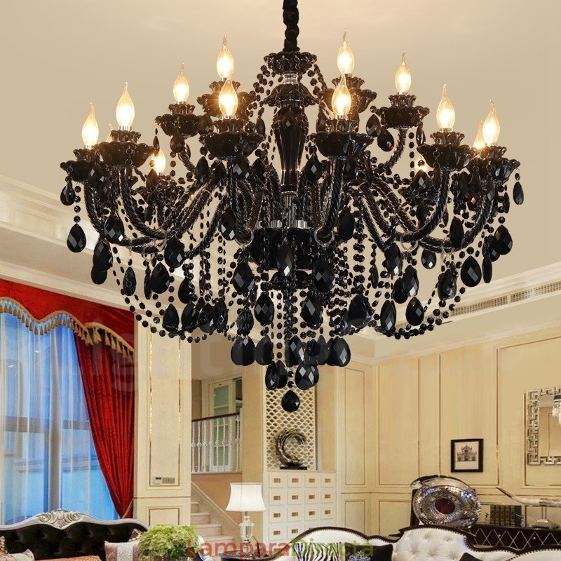 Candelabro elegante de cristal negro de 18 (12+6) luces