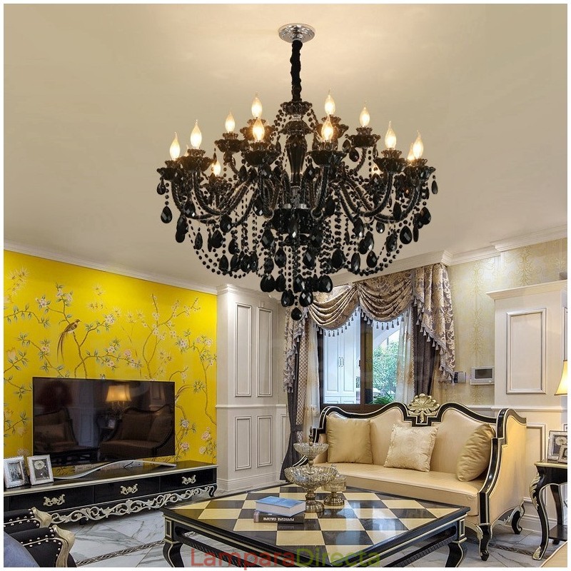 Candelabro elegante de cristal negro de 18 (12+6) luces