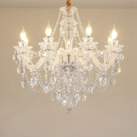 Lámpara de araña de cristal transparente con 8 luces y brazo blanco Lámpara de araña de cristal transparente con 8 luces y brazo blanco