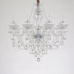 Lámpara de araña de cristal transparente con 8 luces y brazo blanco