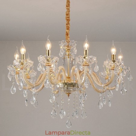 Candelabro dorado con candelabro de cristal transparente Candelabro dorado con candelabro de cristal transparente