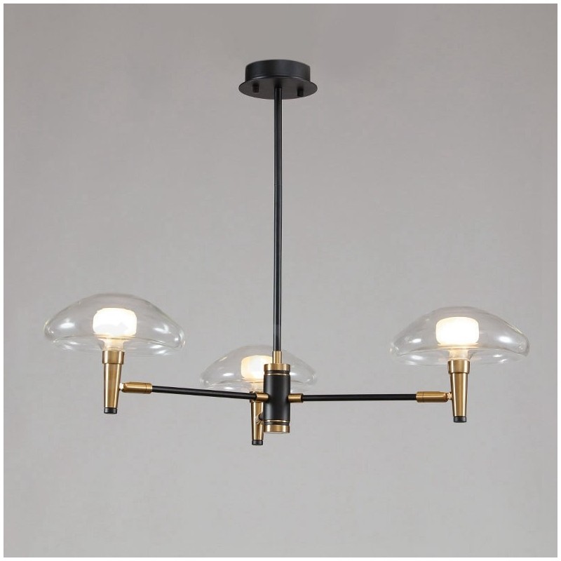 Lámpara de araña de 3 luces estilo mini, estilo uplight, con acabado galvanizado y pintado, y pantallas de vidrio.