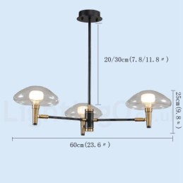 Lámpara de araña de 3 luces estilo mini, estilo uplight, con acabado galvanizado y pintado, y pantallas de vidrio.
