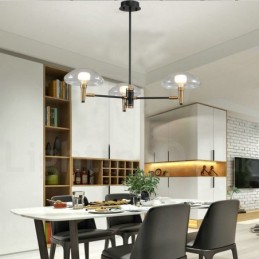 Lámpara de araña de 3 luces estilo mini, estilo uplight, con acabado galvanizado y pintado, y pantallas de vidrio.