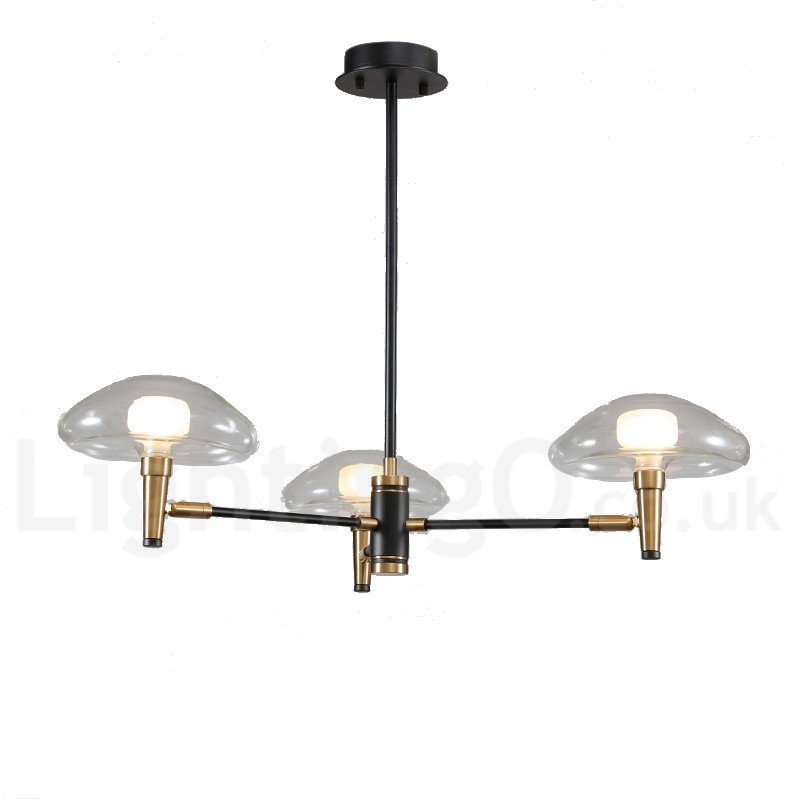 Lámpara de araña de 3 luces estilo mini, estilo uplight, con acabado galvanizado y pintado, y pantallas de vidrio.