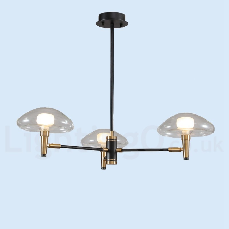 Lámpara de araña de 3 luces estilo mini, estilo uplight, con acabado galvanizado y pintado, y pantallas de vidrio.