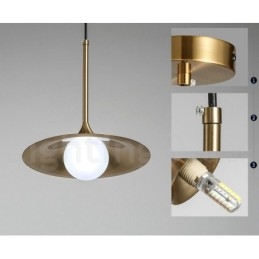 Lámpara colgante estilo industrial, estilo mini, dorada, galvanizada, con acabado pintado y pantalla de vidrio.