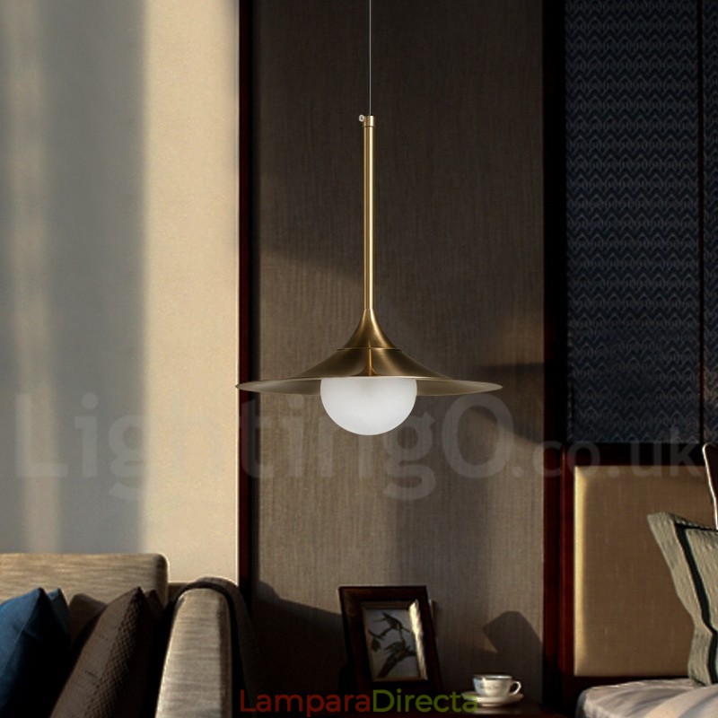 Lámpara colgante estilo industrial, estilo mini, dorada, galvanizada, con acabado pintado y pantalla de vidrio.
