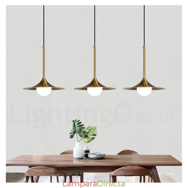 Lámpara colgante estilo industrial, estilo mini, dorada, galvanizada, con acabado pintado y pantalla de vidrio.
