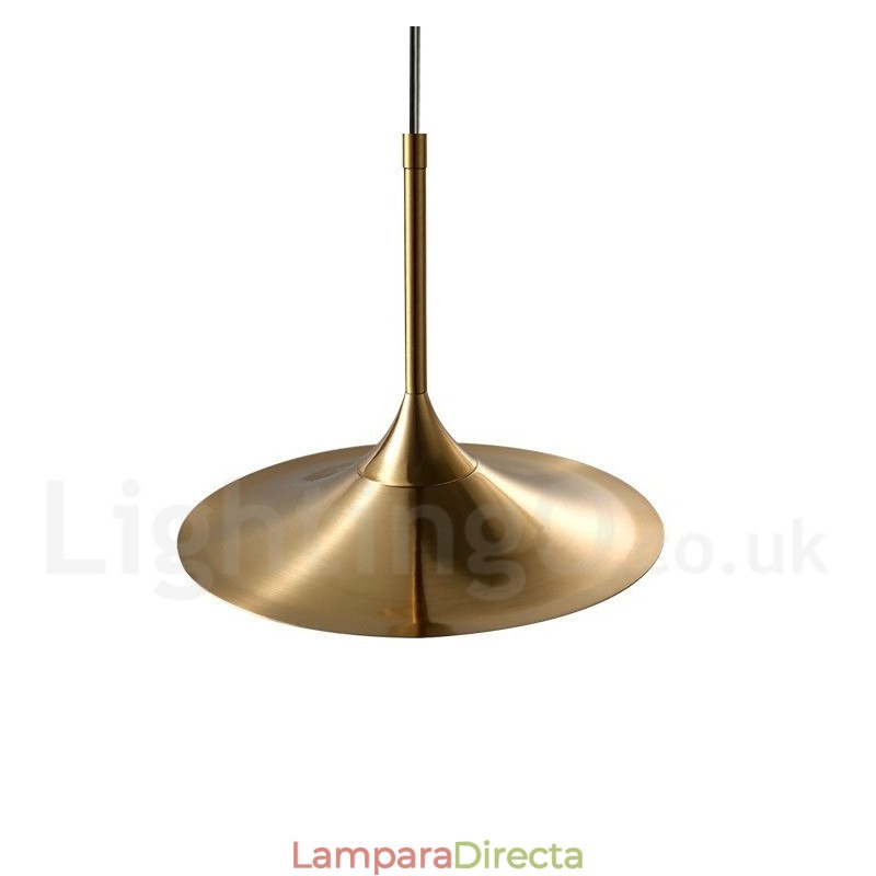 Lámpara colgante estilo industrial, estilo mini, dorada, galvanizada, con acabado pintado y pantalla de vidrio.