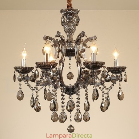Lámpara de araña de cristal gris de 6 luces Lámpara de araña de cristal gris de 6 luces