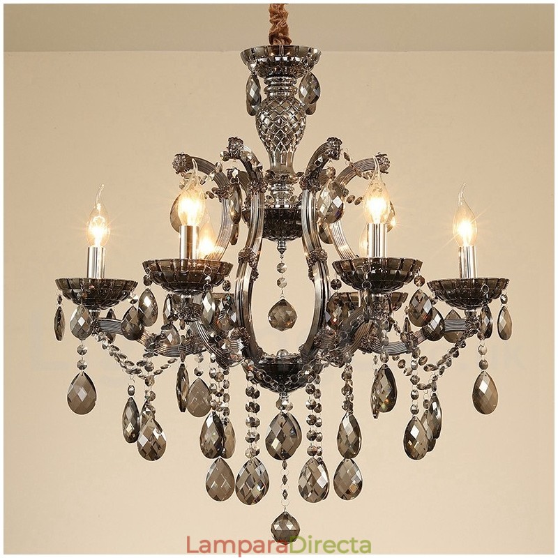 Lámpara de araña de cristal gris de 6 luces