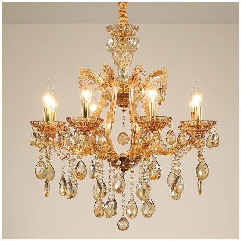 Candelabro de cristal ámbar de 8 luces