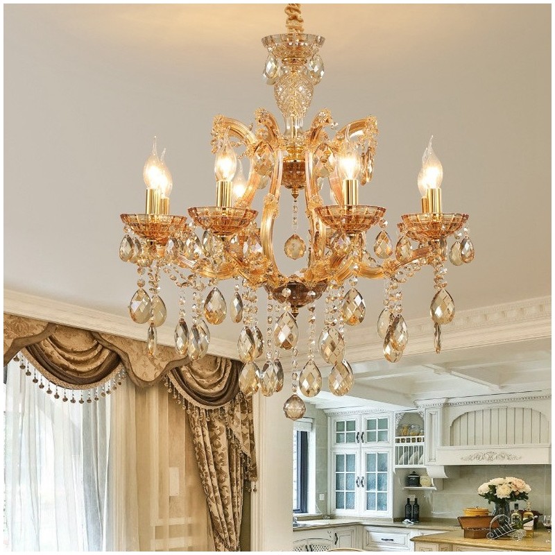 Candelabro de cristal ámbar de 8 luces