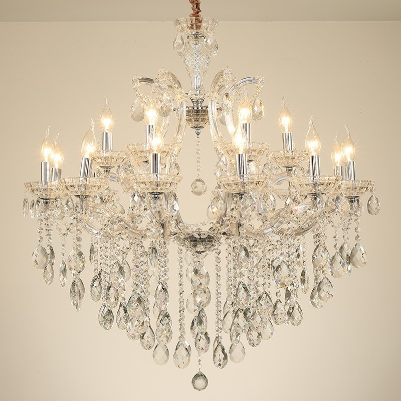 Candelabro de cristal transparente de 18 (12+6) luces
