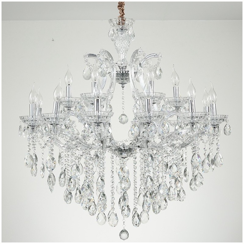 Candelabro de cristal transparente de 18 (12+6) luces