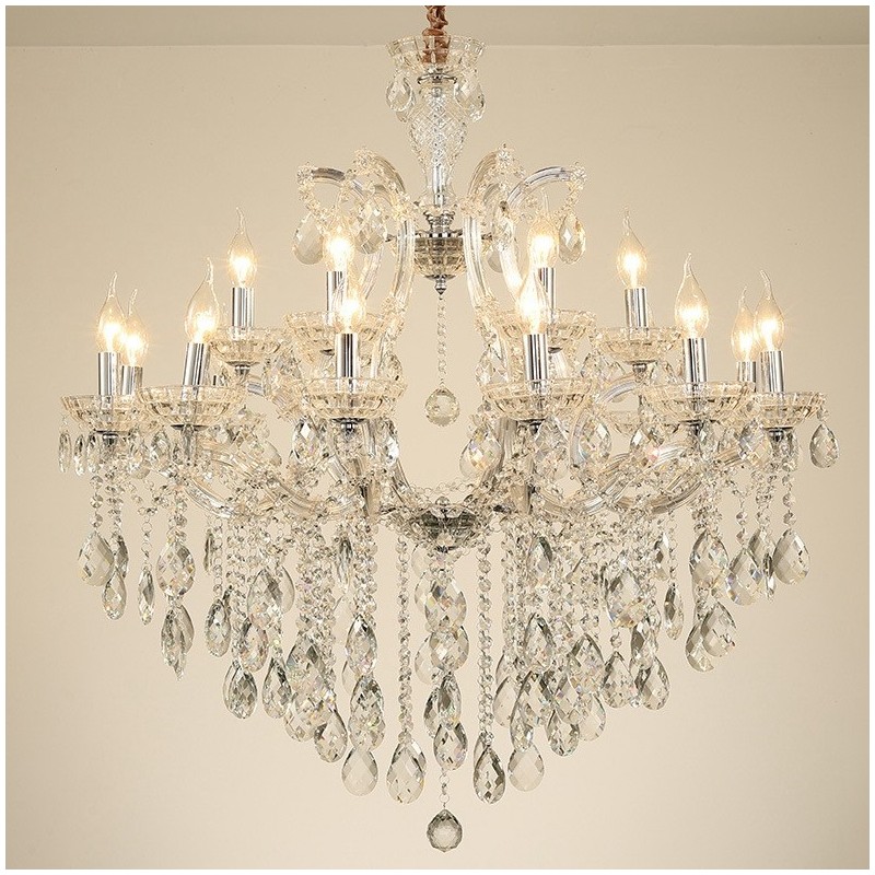 Candelabro de cristal transparente de 18 (12+6) luces