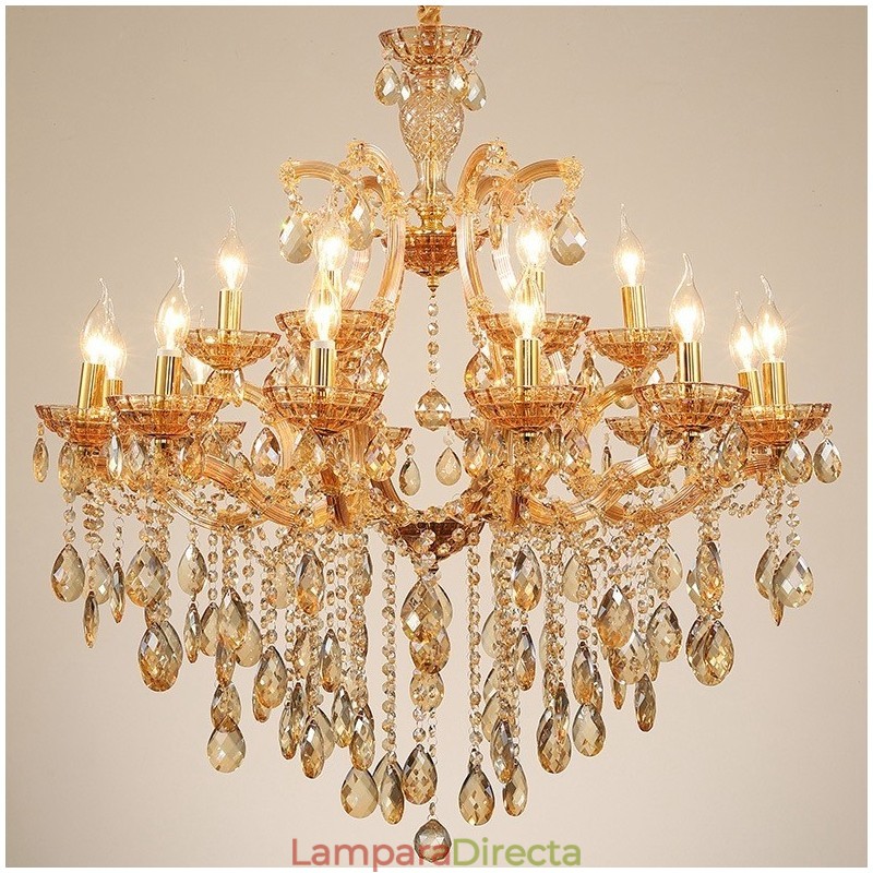 Candelabro de cristal ámbar de 18 (12+6) luces