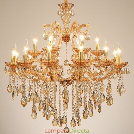 Candelabro de cristal ámbar de 18 (12+6) luces Candelabro de cristal ámbar de 18 (12+6) luces