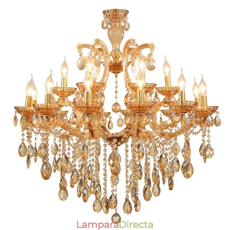 Candelabro de cristal ámbar de 18 (12+6) luces