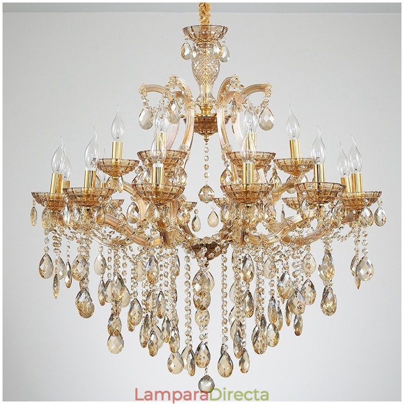 Candelabro de cristal ámbar de 18 (12+6) luces