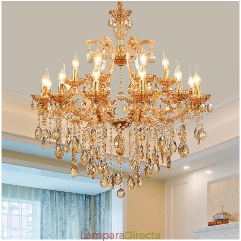 Candelabro de cristal ámbar de 18 (12+6) luces