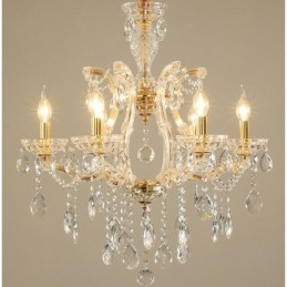 Candelabro de cristal dorado de 6 luces
