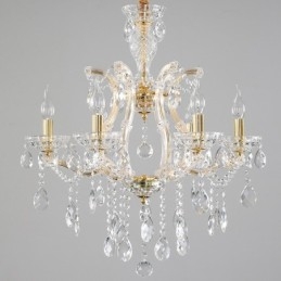 Candelabro de cristal dorado de 6 luces