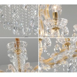 Lámpara de araña de cristal dorado de 8 luces