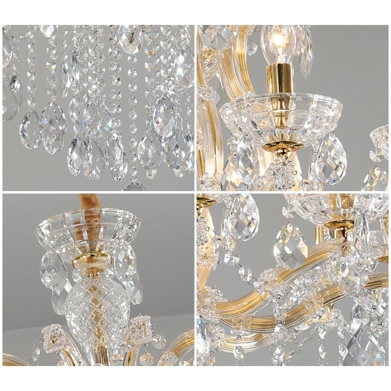 Lámpara de araña de cristal dorado de 8 luces