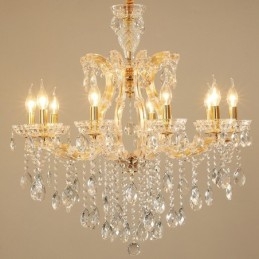 Candelabro de cristal dorado de 10 luces