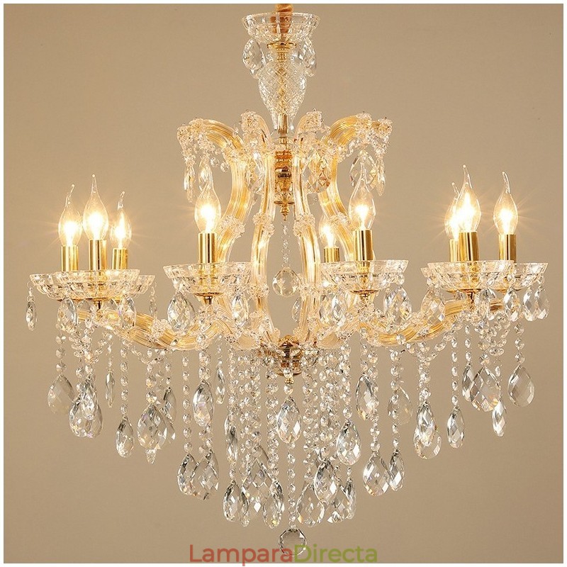 Candelabro de cristal dorado de 10 luces