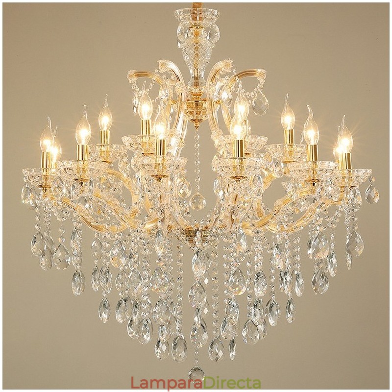 Candelabro de cristal dorado de 18 (12+6) luces