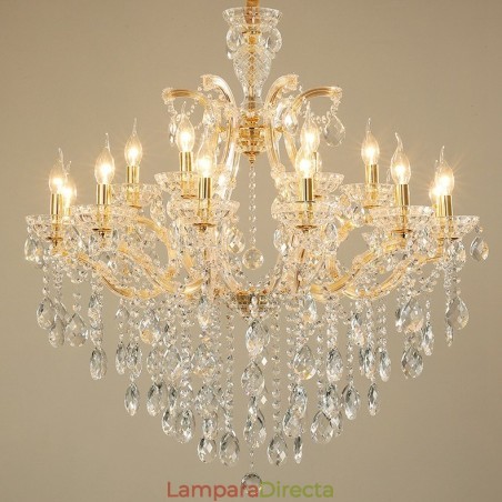 Candelabro de cristal dorado de 18 (12+6) luces Candelabro de cristal dorado de 18 (12+6) luces