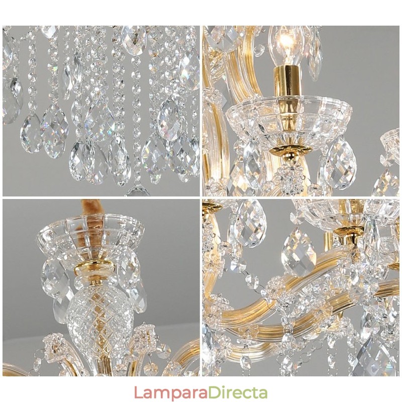Candelabro de cristal dorado de 18 (12+6) luces