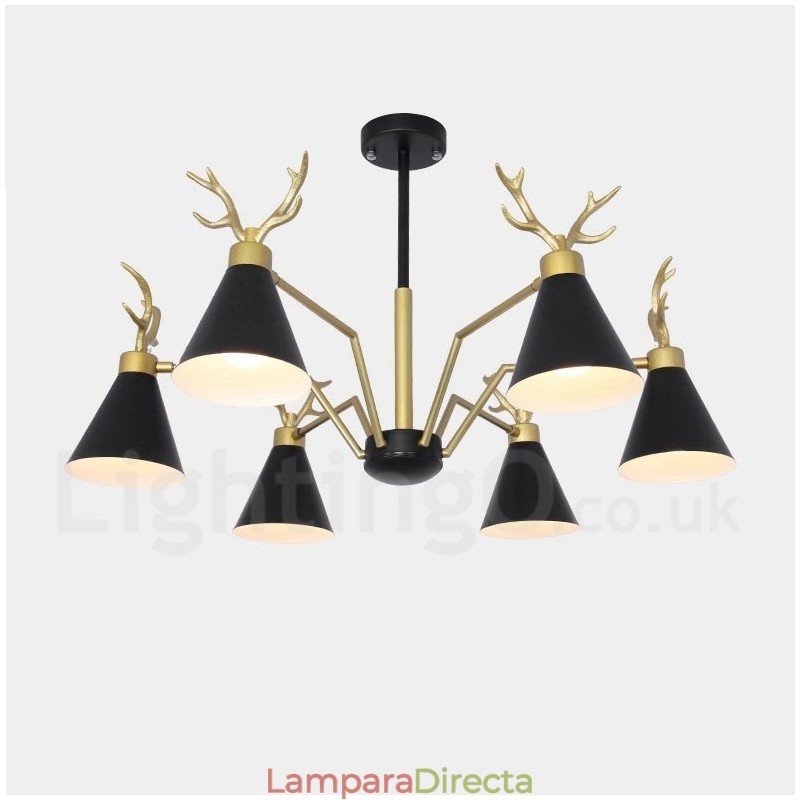 Lámpara de araña nórdica moderna con astas y macarrón de 6 luces
