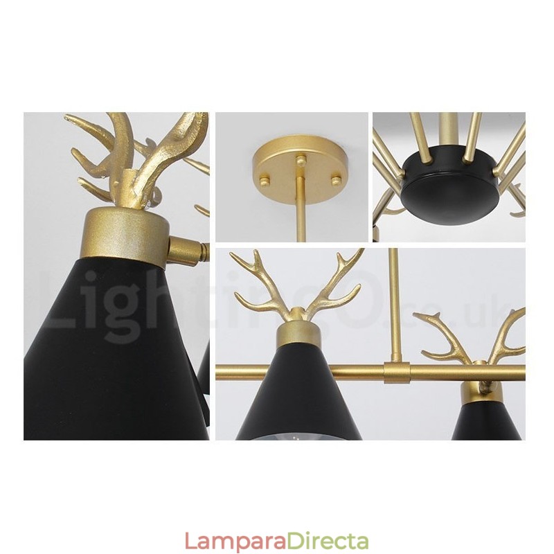 Lámpara de araña nórdica moderna con astas y macarrón de 6 luces