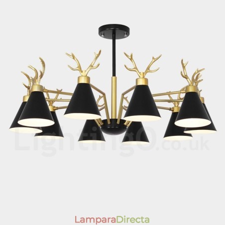 Lámpara de araña nórdica moderna con astas y macarrón de 10 luces Lámpara de araña nórdica moderna con astas y macarrón de 10 luces