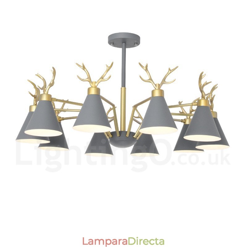 Lámpara de araña nórdica moderna con astas y macarrón de 10 luces