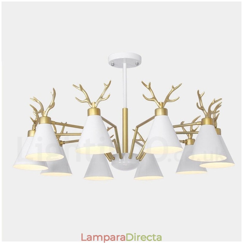 Lámpara de araña nórdica moderna con astas y macarrón de 10 luces