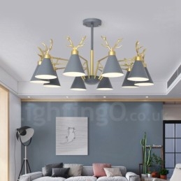 Lámpara de araña nórdica moderna con astas y macarrón de 10 luces