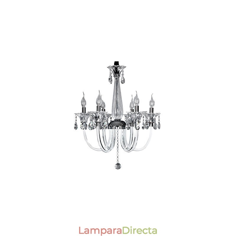 Elegante lámpara de araña de cristal con 6 luces y bombilla tipo vela