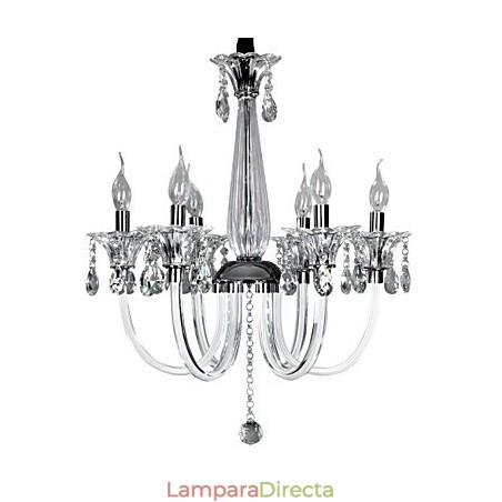 Elegante lámpara de araña de cristal con 6 luces y bombilla tipo vela Elegante lámpara de araña de cristal con 6 luces y bombilla tipo vela