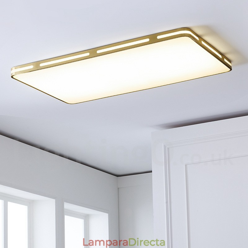 Lámpara de techo empotrada de latón, ultrafina, rectangular, moderna, contemporánea, de estilo nórdico, con pantalla acrílica. También se puede usar como aplique de pared.